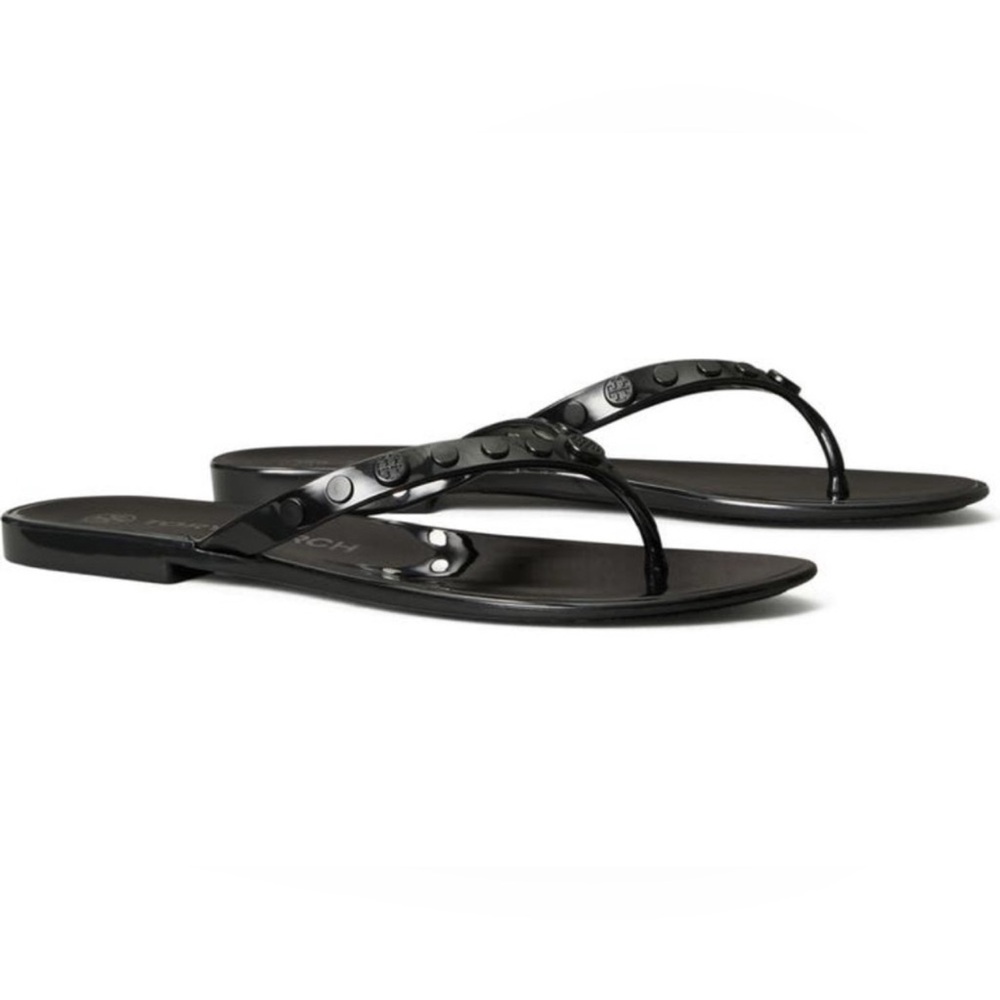 TORY BURCH Studded Jelly Flip Flop in Black Size 8 New - Picture 2 of 11